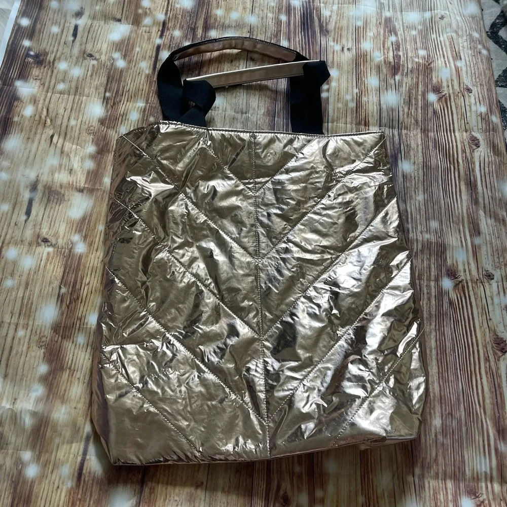 Victorias Secret Rose Gold‎ Metallic Chevron Quilted Puffer Tote Bag Handbag